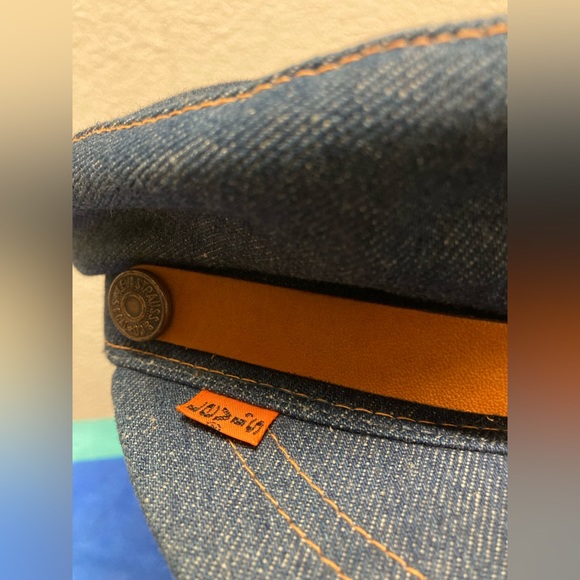 Levi’s Orange Tab Mint Vtg Denim Leather Engineer Beatnik Cap Hat - Picture 4 of 8